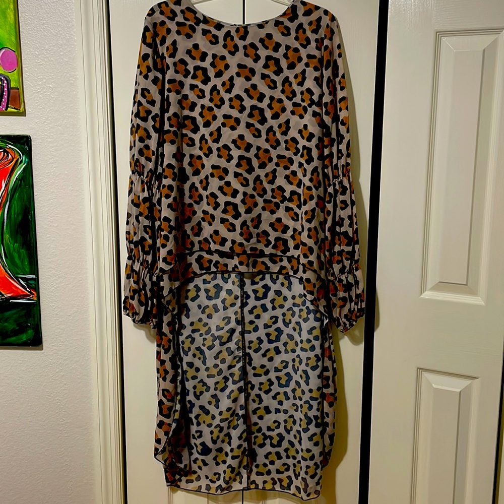 Hi-lo leopard print blouse